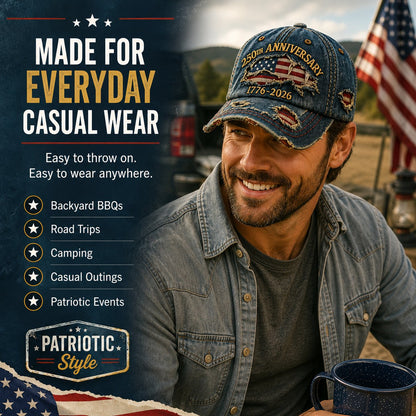 🔥 Limited-Time 49% OFF | 🇺🇸 America 250™ 1776–2026 Distressed Denim Baseball Cap – Heritage Edition 🧢