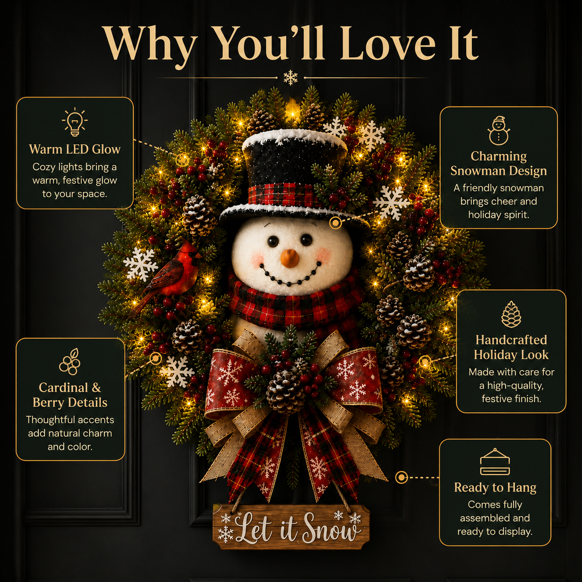 ✨Hot Sale 40% OFF⛄ Snowman Lighted Christmas Wreath™ – Festive Holiday Door Decor