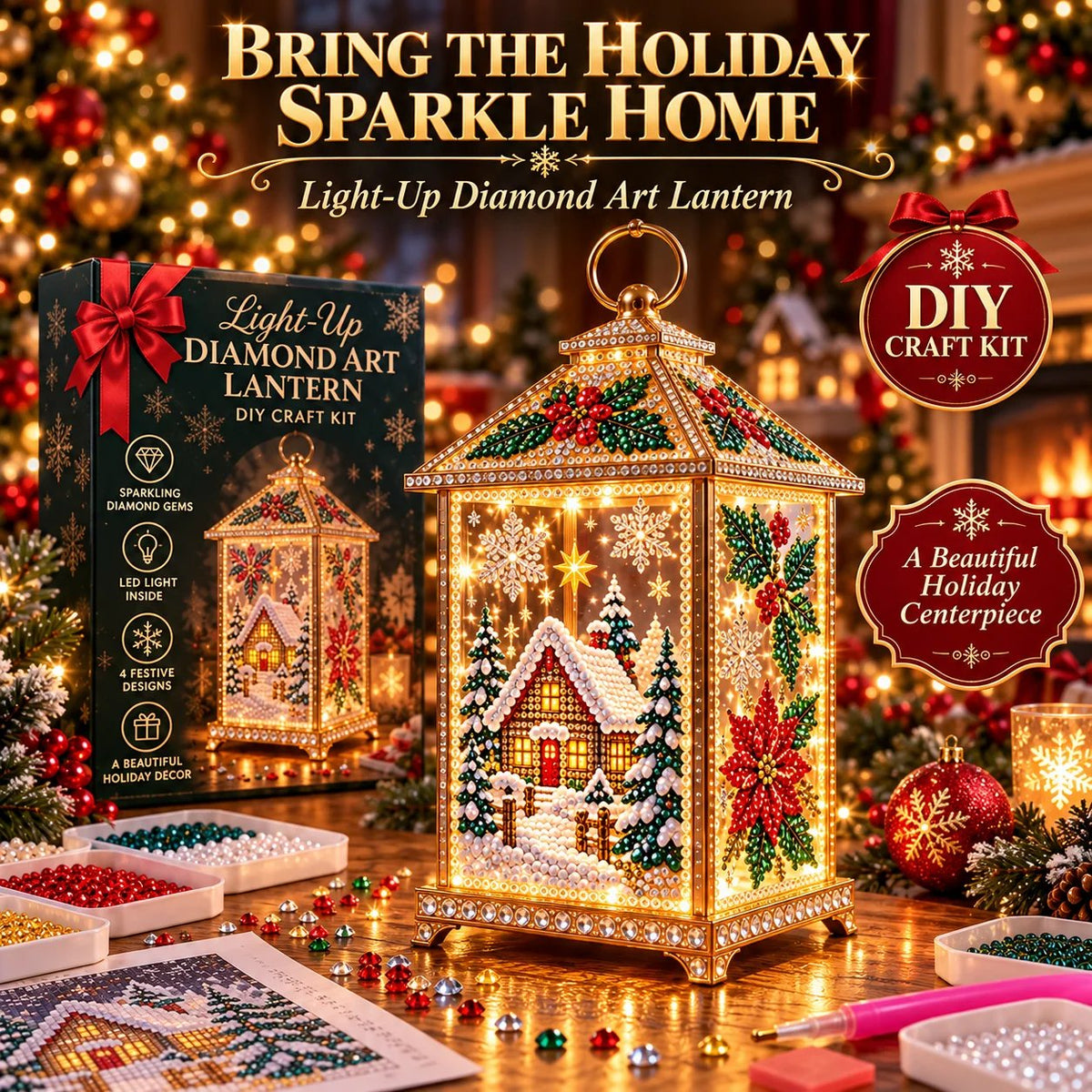 Christmas Glow DIY Light-Up Diamond Art Lantern craft kit