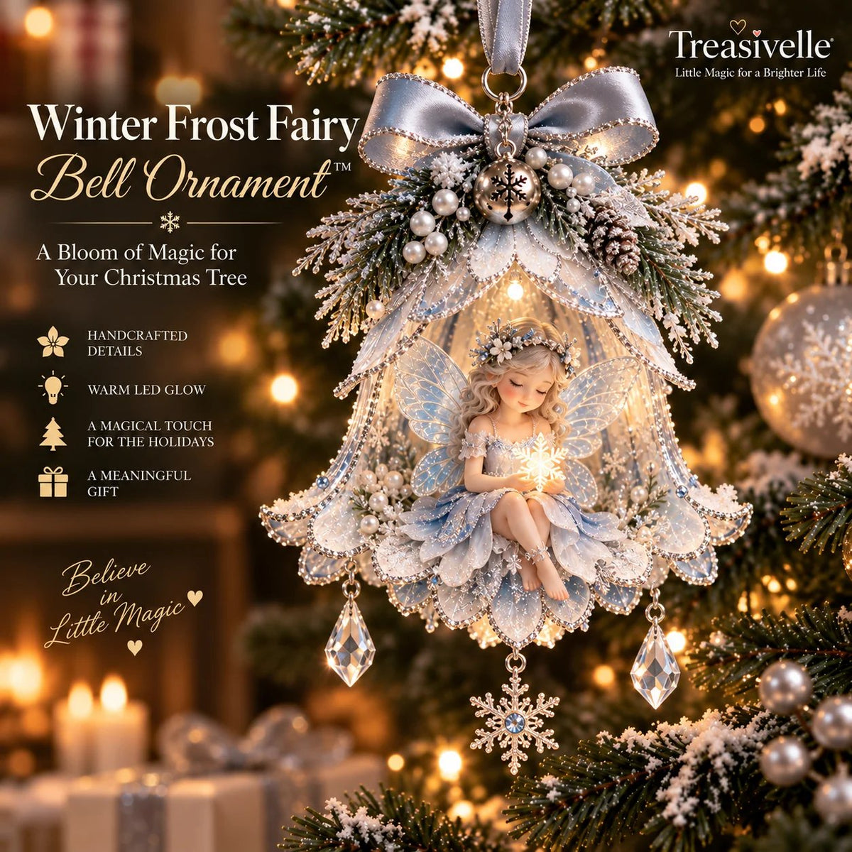 Enchanted Fairy Bell glowing on a Christmas tree