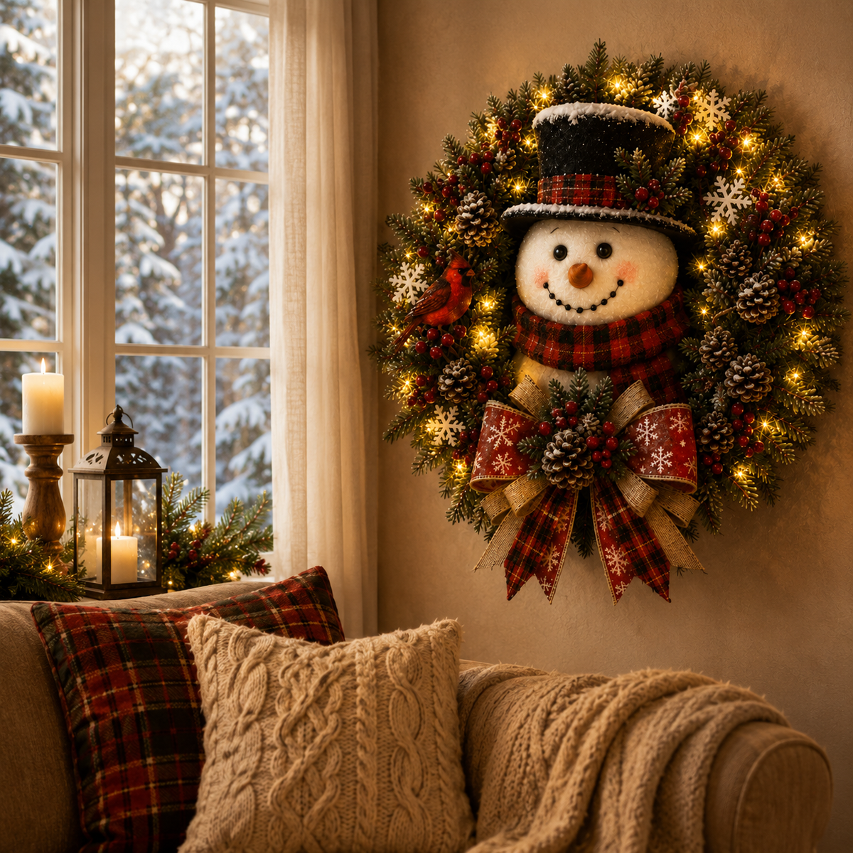 ✨Hot Sale 40% OFF⛄ Snowman Lighted Christmas Wreath™ – Festive Holiday Door Decor