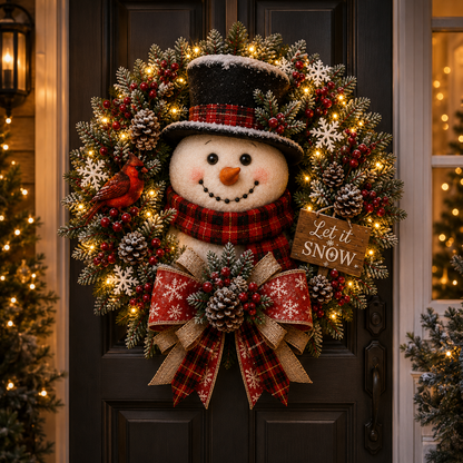 ✨Hot Sale 40% OFF⛄ Snowman Lighted Christmas Wreath™ – Festive Holiday Door Decor