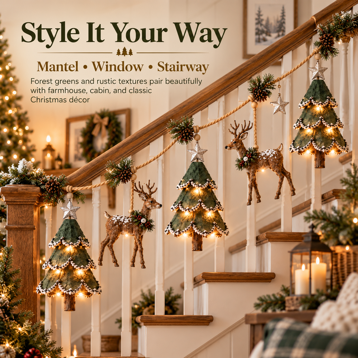 🎄 LIMITED-TIME 50% OFF | Lighted Woodland Christmas Garland™ – Enchanted Forest Holiday Decor with Warm Festive Glow