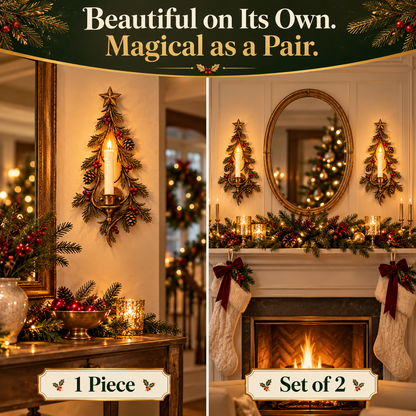 🎄 Heritage Evergreen Candle Sconce™ – Vintage Christmas Wall Glow