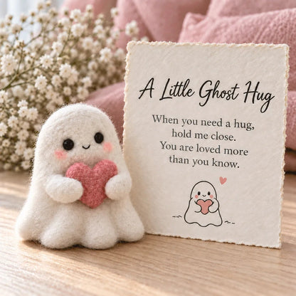 🔥LAST DAY 50% OFF - 👻 A Little Ghost Hug, Soft Felt Ghost With Heart & Message Card, Sentimental Thinking‑of‑You Keepsake | Comfort Encouragement Gift for Friends