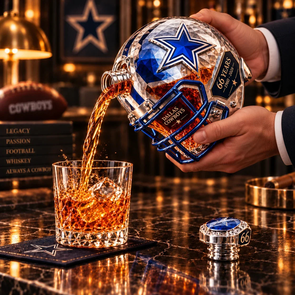 🏈💙DALLAS Football 66th Anniversary Helmet Decanter – 1960–2026 Silver & Blue Star Commemorative Bottle