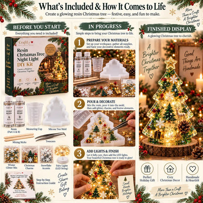 🎄Beginner-Friendly Resin Christmas Tree Night Light DIY Kit | Complete Kit with Mold, Resin, Fairy Lights & Festive Decorations ✨