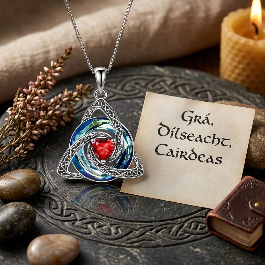 Birthstone Celtic Trinity Knot Necklace – Silver-Plated Crystal Pendant Jewelry