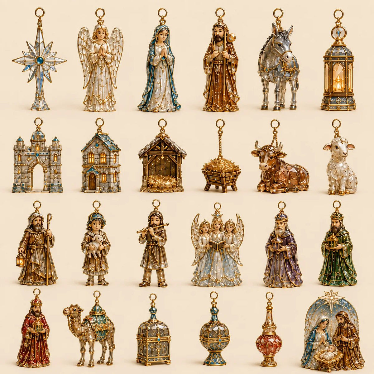 24 unique Nativity Advent ornament designs