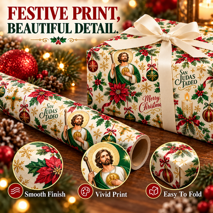 🎁 Buy 1 Get 1 FREE | 2-in-1 Gift Wrap Cutter & Tape Dispenser + FREE San Judas Tadeo Christmas Wrapping Paper 🎄