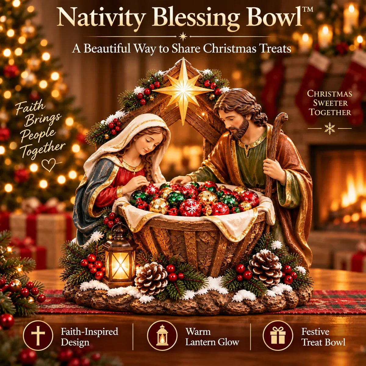 ⏳ Last Day 49% OFF – ✝️ Nativity Blessing Bowl™ | Lighted Christmas Treat Bowl with Mary, Joseph & Bethlehem Star 🎄