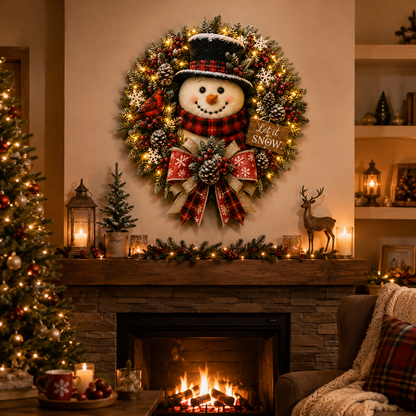 ✨✨Hot Sale 55% OFF⛄ Snowman Lighted Christmas Wreath™ – Festive Holiday Door Decor