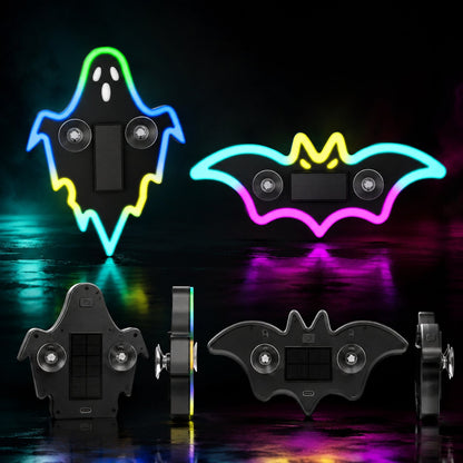 LED Glowing Bat & Ghost Car Window Light Vibration‑Sensing Spooky Cyberpunk Vehicle Light Decal for Night Drive & Halloween Car Makeover