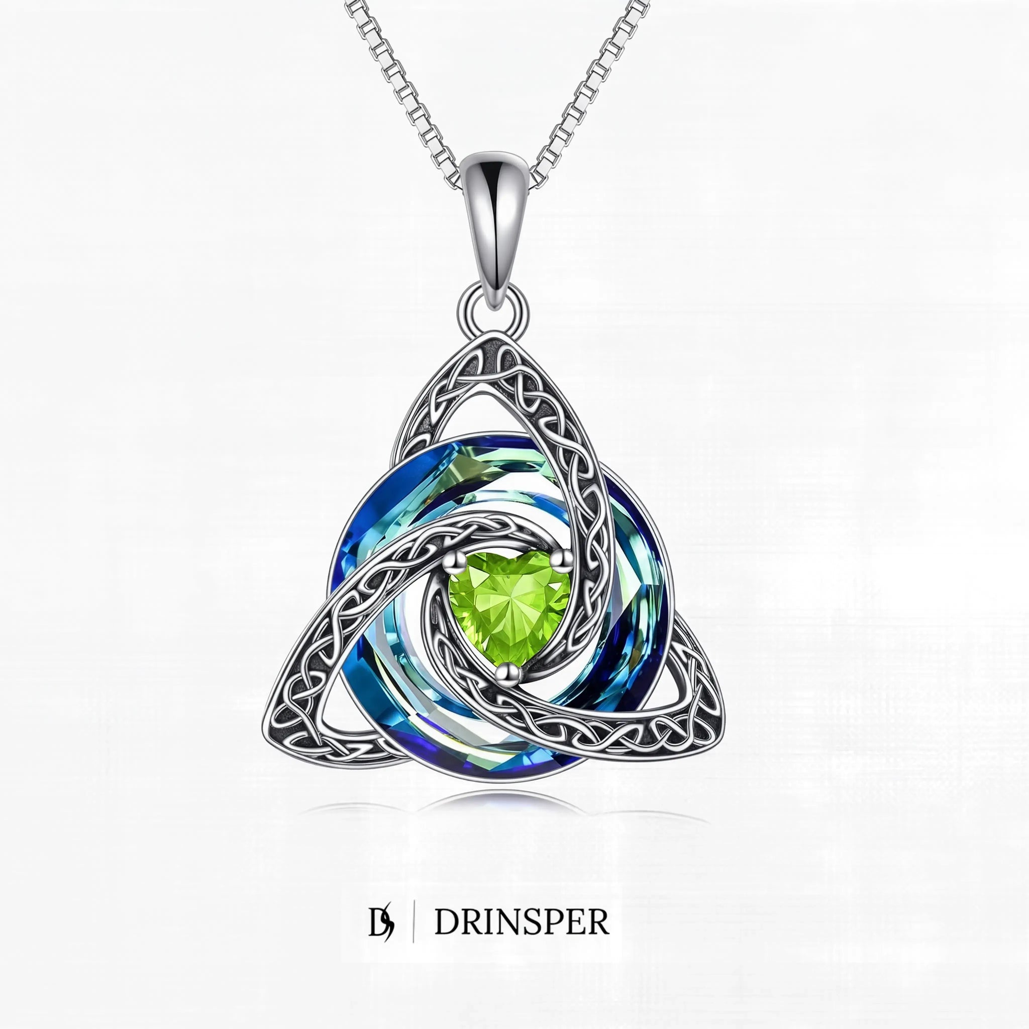 Birthstone Celtic Trinity Knot Necklace – Silver-Plated Crystal Pendant Jewelry
