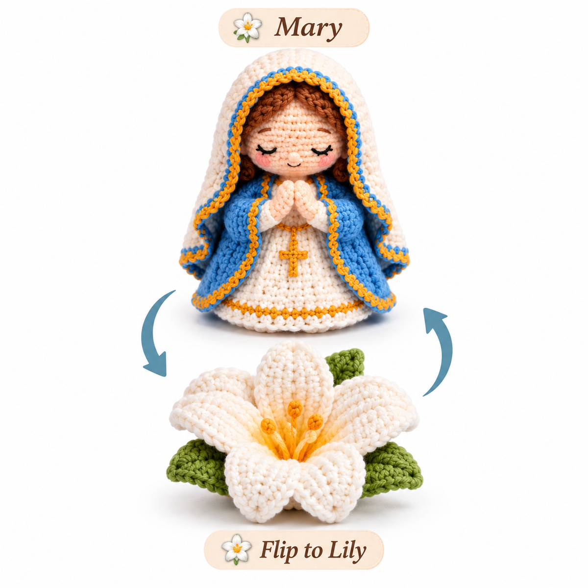 🙏✝️ Faithful Hands™ 2-in-1 Reversible Christian Crochet Kit – Jesus & Lamb, Angel & Sunflower, Mary & Lily | Meaningful DIY Faith Gifts ❤️