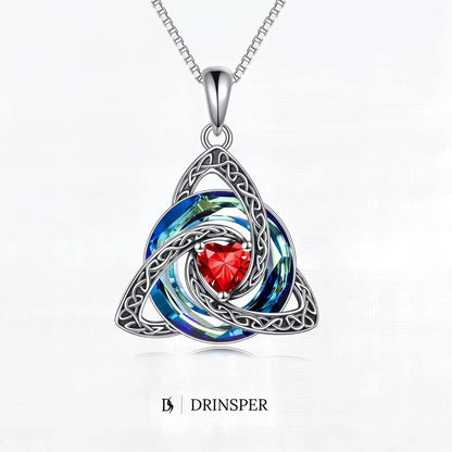 Birthstone Celtic Trinity Knot Necklace – Silver-Plated Crystal Pendant Jewelry