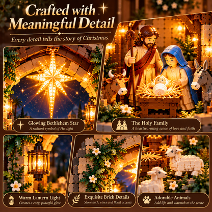 🔥Last Day 50% OFF-✨ Lighted Bethlehem Nativity Book Nook – Christmas Building Block Display of Faith