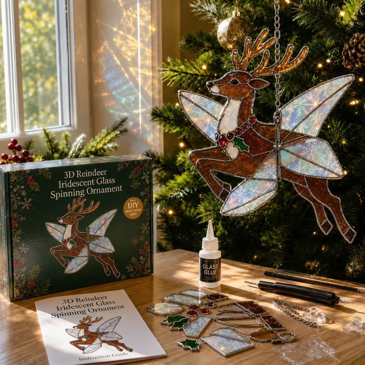 ⏳ Last Day 49% OFF – 🎄Beginner-Friendly 3D Christmas Iridescent Suncatcher DIY Kit | Complete Kit with Glass-Style Panels, Metal Frames, Hanging Chain, Tools & Step-by-Step Guide Included 💕