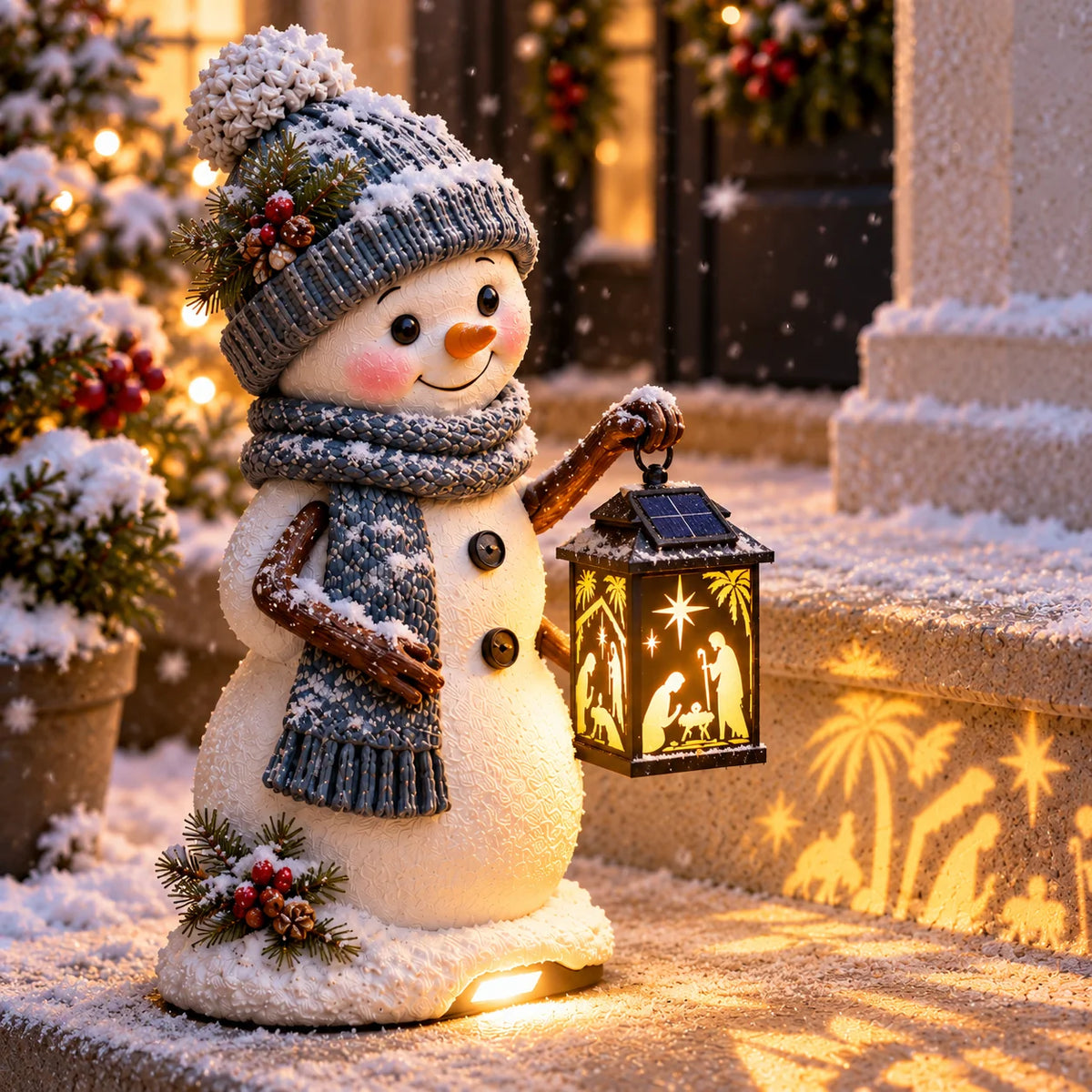 ⛄✨ Snowman Nativity Glow™ – Solar Christmas Step Light with Holy Family Projection 🎄 ✝️