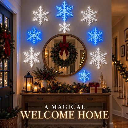 ❄️ LED Snowflake Wall Lights | 3D Christmas Snowflake Décor with Blue & White Glow, Remote Control & Magical Indoor Holiday Atmosphere ✨