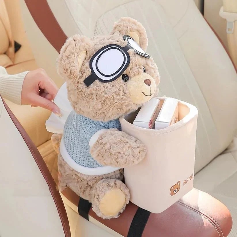 Plush Bear Car Organizer & Tissue Holder