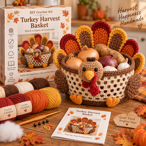 🍂🧶 Harvest Basket Crochet DIY Kit – Charming Vegetable Storage & Fall Décor