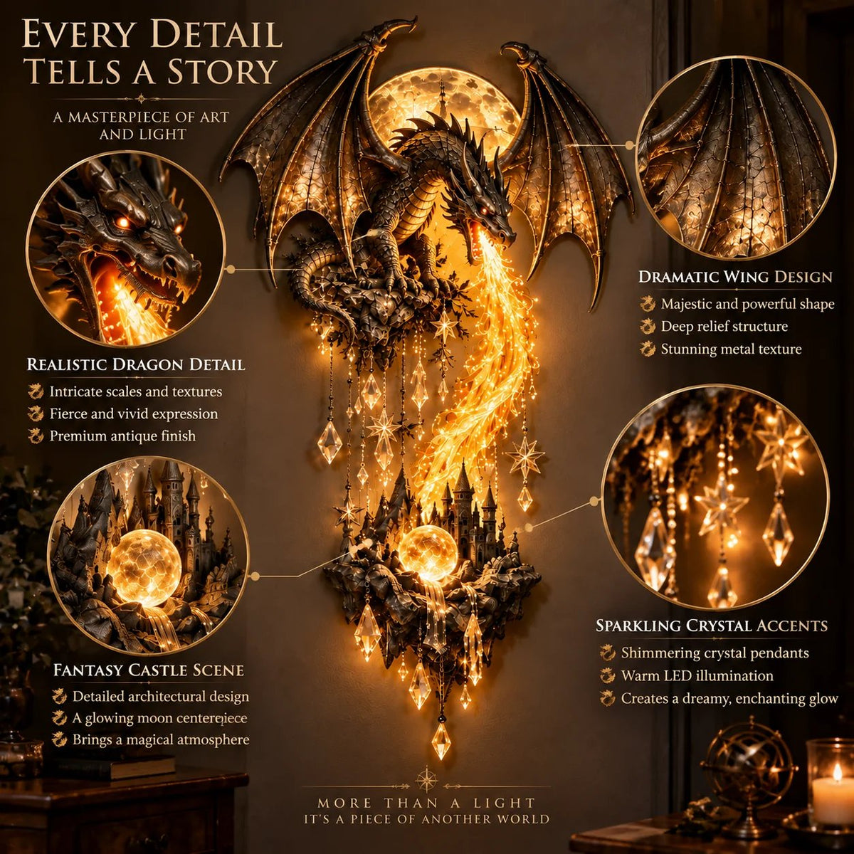 🔥 Last Day 50% OFF – 🐉 Dragonfire Moonlight Wall Lamp | Enchanted Fantasy Castle Decor 🌙