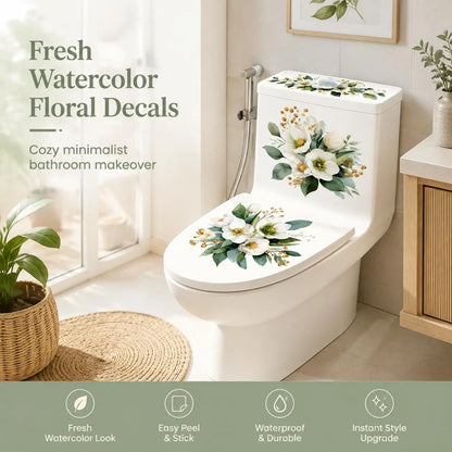 🔥 Limited-Time 49% OFF 🌸3 Piece Golden Floral Toilet Stickers – Pearl-Inspired Bathroom Decals