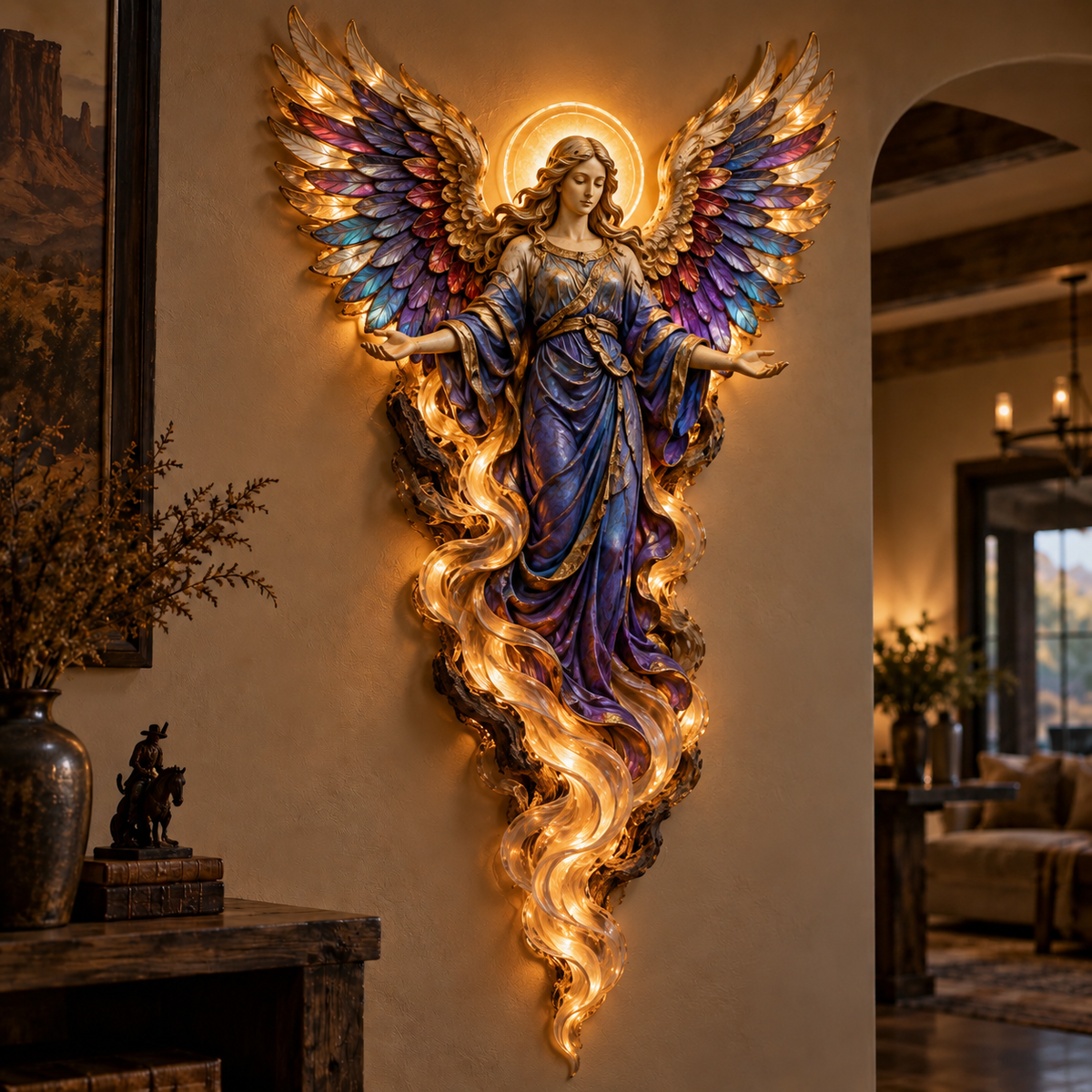 Heavenly Radiance lighted archangel wall sculpture