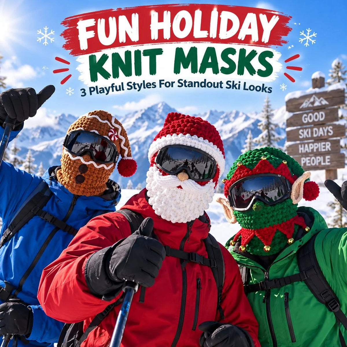 Santa Elf and Gingerbread Christmas ski masks