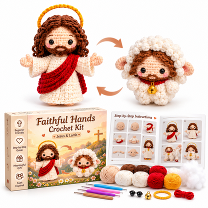 🙏✝️ Faithful Hands™ 2-in-1 Reversible Christian Crochet Kit – Jesus & Lamb, Angel & Sunflower, Mary & Lily | Meaningful DIY Faith Gifts ❤️