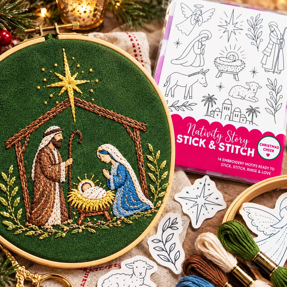 🔥LAST DAY 50% OFF - 🎄Christmas Stick & Stitch Embroidery Pattern Pack – 5 Sheets / 70 Wash-Away Embroidery Motifs🧵
