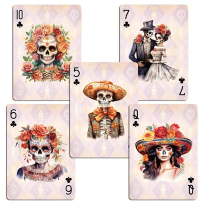 💀 Día de los Muertos Playing Cards – 54 Unique Skull Art Designs, Premium Blue Core Poker Deck