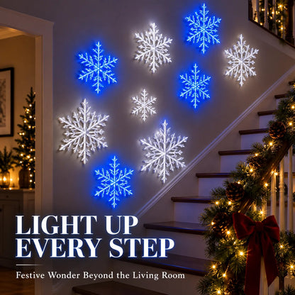 ❄️ LED Snowflake Wall Lights | 3D Christmas Snowflake Décor with Blue & White Glow, Remote Control & Magical Indoor Holiday Atmosphere ✨