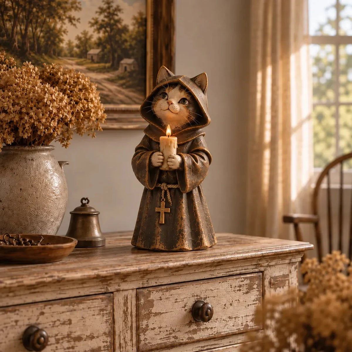 Hooded Monk Cat Court figurine