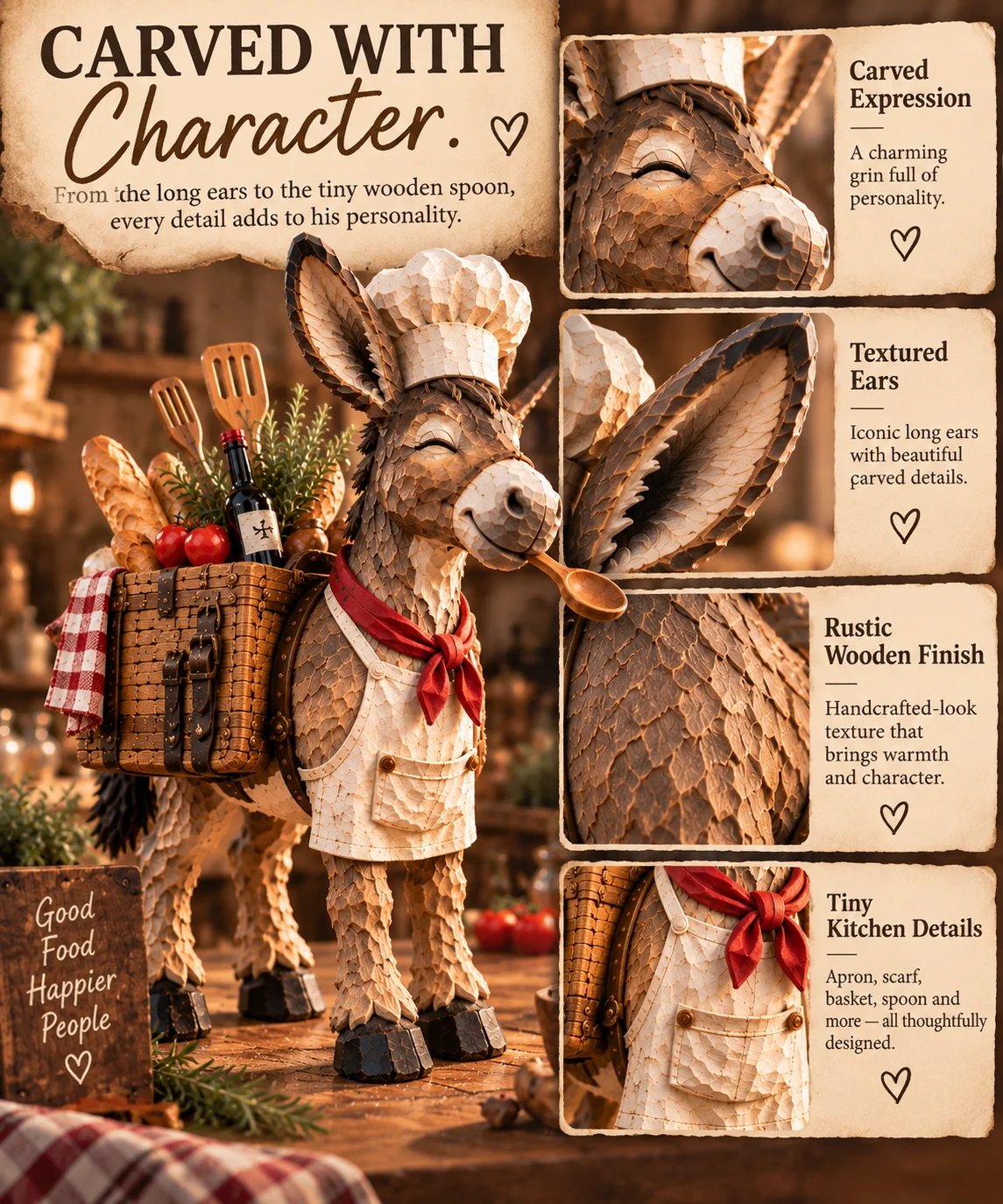 Close-up details of The Stubborn Little Chef figurine