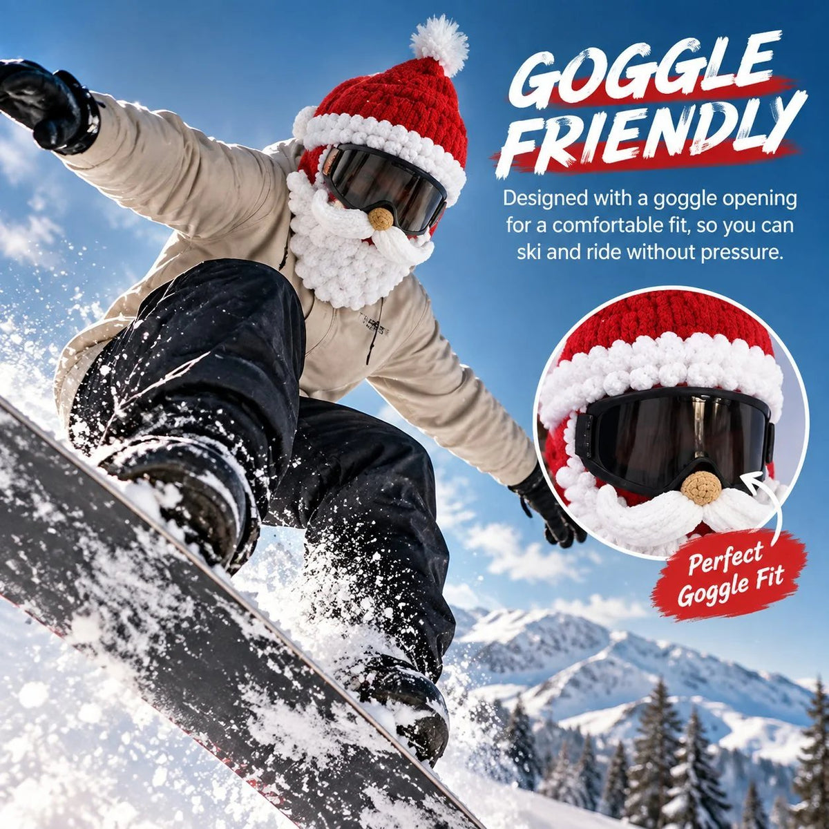 Goggle friendly Santa knit ski mask