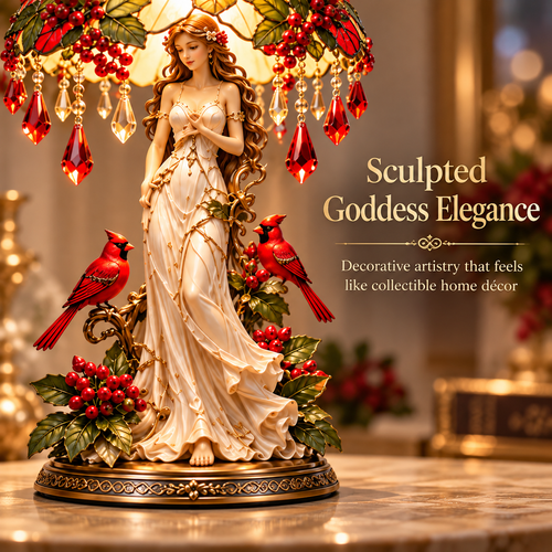 🎄 Cardinal Christmas Goddess Glow™ – Lighted Holiday Table Décor