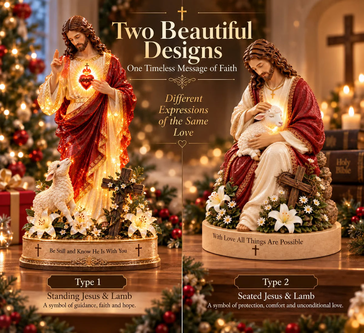 ✝️ The Good Shepherd’s Light™ — Jesus & Lamb Illuminated Faith Sculpture