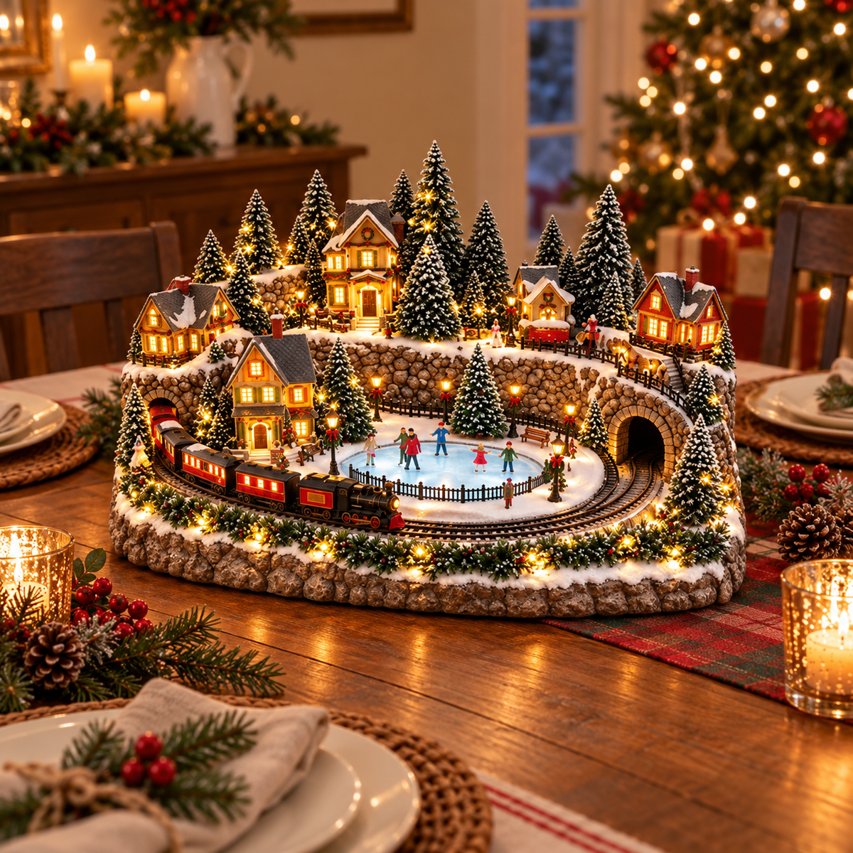 🔥 LAST DAY 49% OFF - Animated Holiday Train & Ice Rink Scene ✨