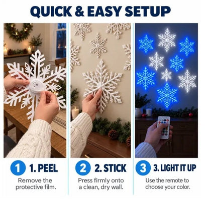 ❄️ LED Snowflake Wall Lights | 3D Christmas Snowflake Décor with Blue & White Glow, Remote Control & Magical Indoor Holiday Atmosphere ✨