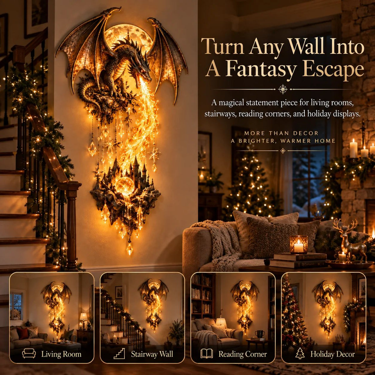 🔥 Last Day 50% OFF – 🐉 Dragonfire Moonlight Wall Lamp | Enchanted Fantasy Castle Decor 🌙