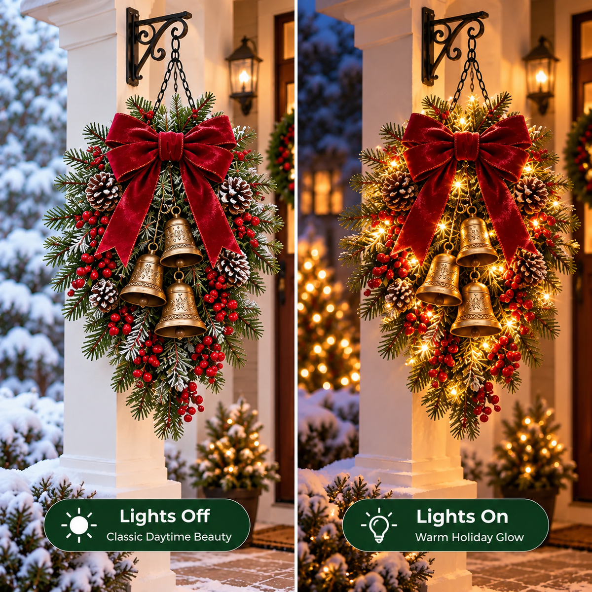 🎄 Last Day 50% OFF 🔔 Pre-Lit Christmas Bell Hanging Swag | Warm LED Lights, Vintage Bells & Zero Maintenance 🔔