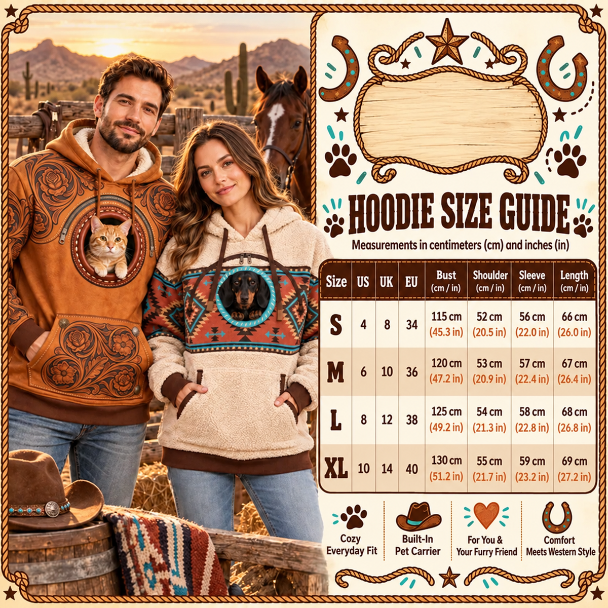 🤠 PocketPony™ Western Pet-Pouch Hoodie – Keep Your Little Sidekick Close