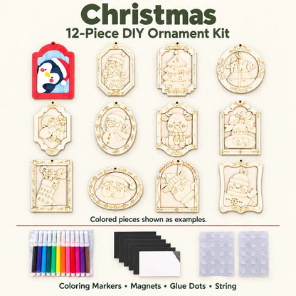 🎨🎄Color Your Own Holiday Ornament Kit — 12 Markers Included