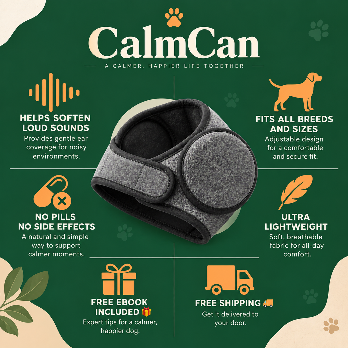 CalmEars™ Dog Noise-Reducing Ear Muffs A Softer Way Through Loud Moments.