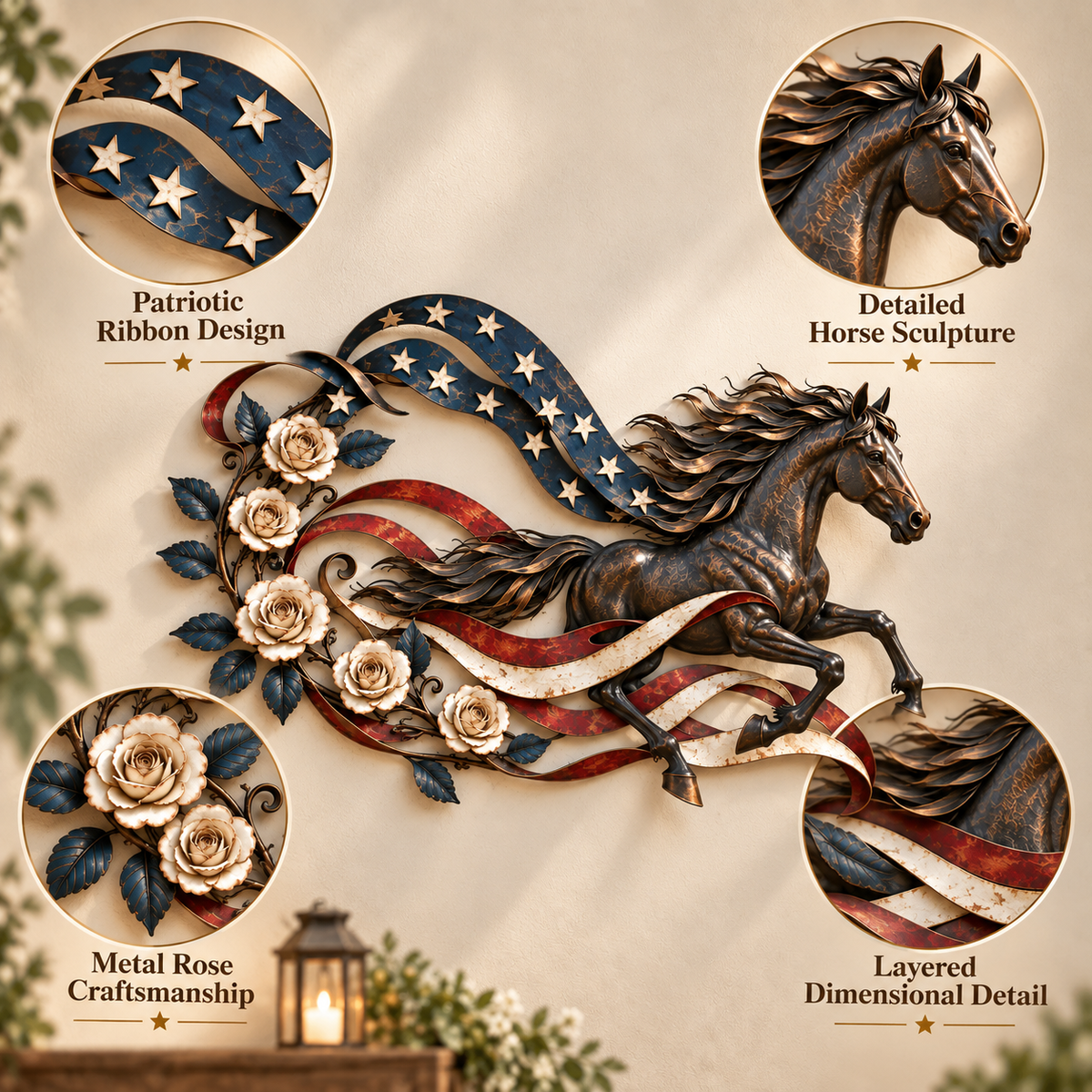 🇺🇸🐎Patriotic Horse American Flag Metal Wall Decor