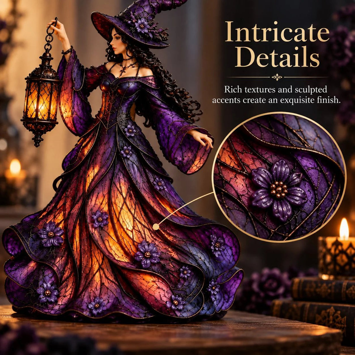⏳ Last Day 49% OFF – 🧙 Gothic Witch Lantern Figurine | Warm LED Glow for Shelves, Mantels & Halloween Displays 🎃