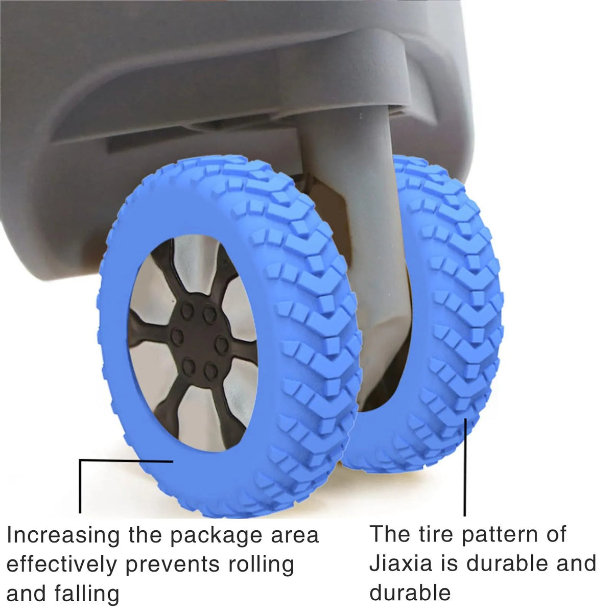 Suitcase wheel covers before and after
