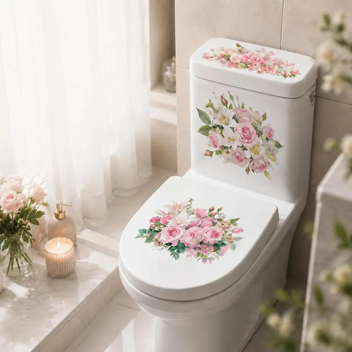 🔥 Limited-Time 49% OFF 🌸3 Piece Golden Floral Toilet Stickers – Pearl-Inspired Bathroom Decals